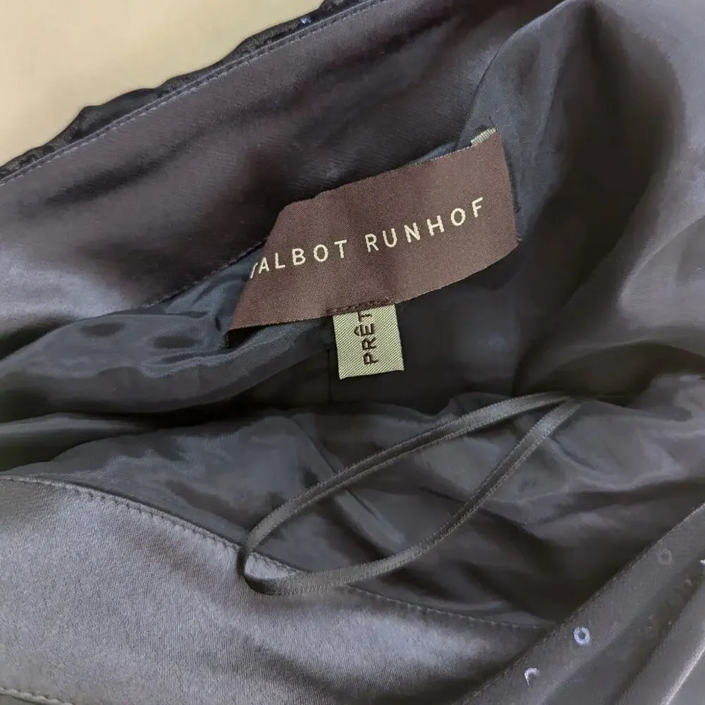 Talbot Runhof One Shoulder Sequined Gown Dress Georgette Overlay Size 6 FLAWS - Picture 6 of 11